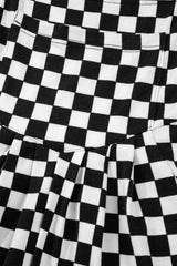 Checkered Print Pocketed Wide Leg Jumpsuit