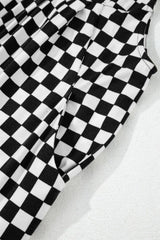 Checkered Print Pocketed Wide Leg Jumpsuit