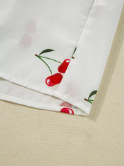 Cherry Print Flounce Sleeve Collared Frilled Babydoll Blouse