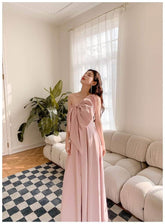 Chic Bow Embellished One-Sleeve Maxi Skirt Dress XS / Pink