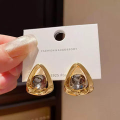 Chic Gold Tone Drop Earrings with Geometric Blue Smooth Accent Gold