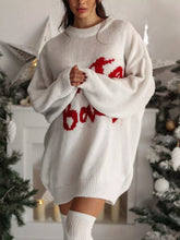 Christmas Letter Oversized Sweater Dress White / S