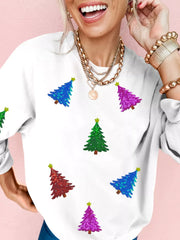 Christmas Tree Patched Patterned Festive Sweatshirt White / S