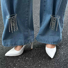 Chunky Safety Pin Chain Dangle Brooch