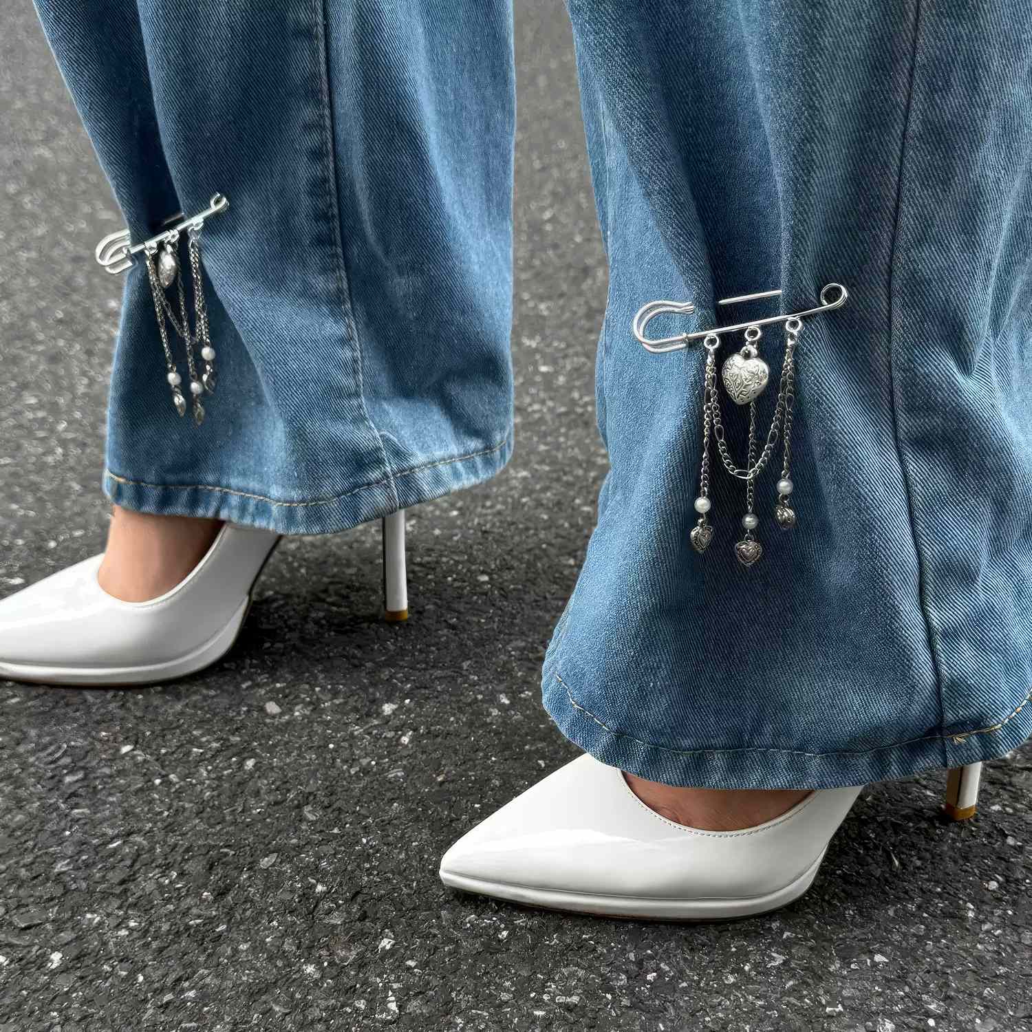 Chunky Safety Pin Chain Dangle Brooch