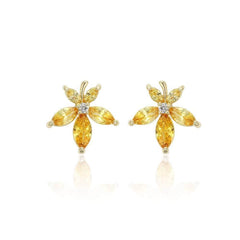 Citrine Gold Rhinestone Stud Earrings Yellow / Clip On