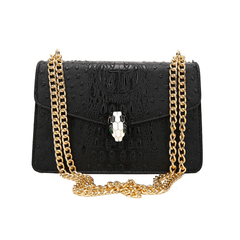 Classy Alligator Skin Bag with Gold Chain Strap