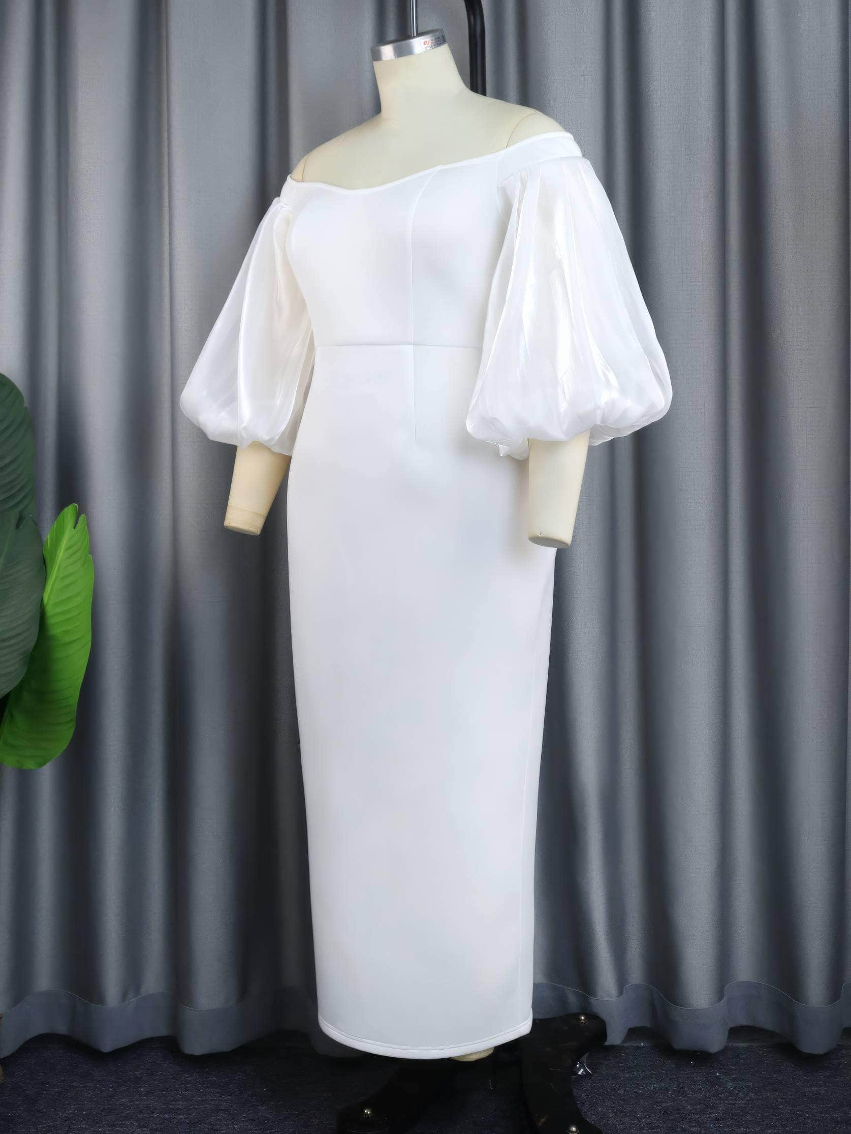 Cold Shoulder Balloon Sleeves Column Dress