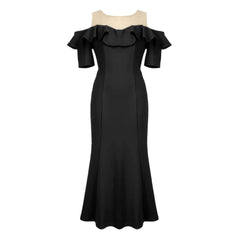 Cold Shoulder Ruffled Midi Mermaid Dress