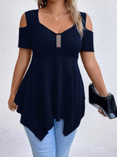 Cold Shoulder Short Sleeve Blouse Navy Blue / S