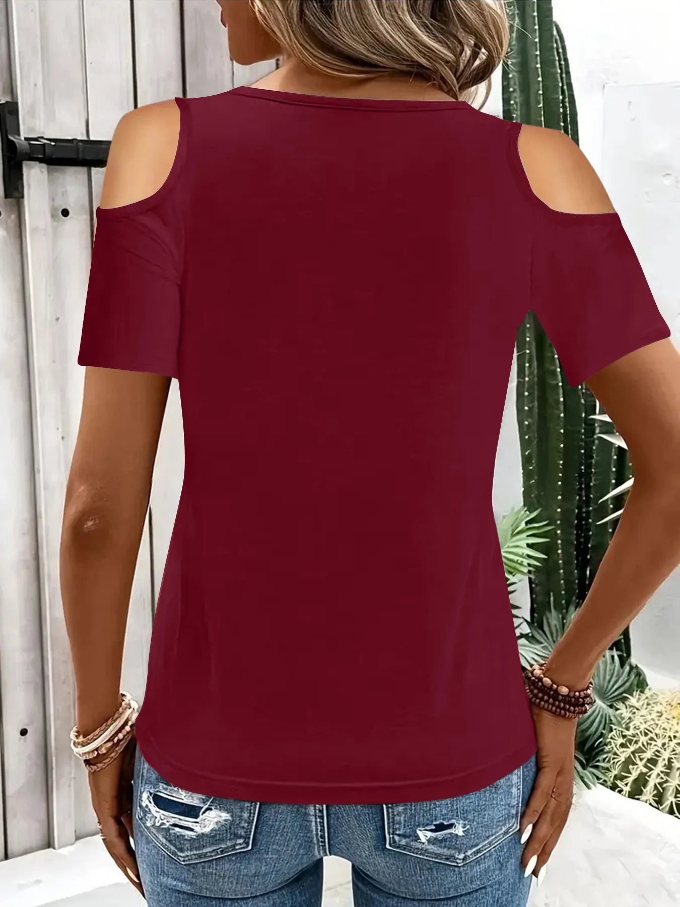 Cold Shoulder T-Shirt with Metal Ring Detail