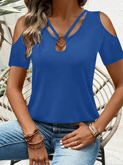 Cold Shoulder T-Shirt with Metal Ring Detail Blue / S