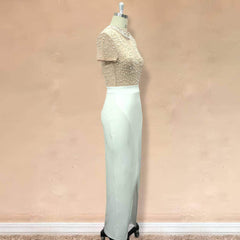 Collared Neck Bead Detailed High Front Slit Dress