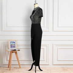Collared Neck Bead Detailed High Front Slit Dress