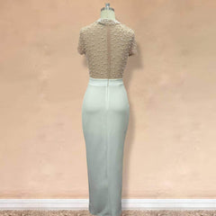 Collared Neck Bead Detailed High Front Slit Dress