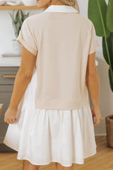 Collared Neck Buttoned Patchwork Short Sleeve Mini Dress
