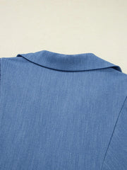 Collared Neck Contrast Trim Balloon Sleeve Blouse