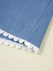 Collared Neck Contrast Trim Balloon Sleeve Blouse