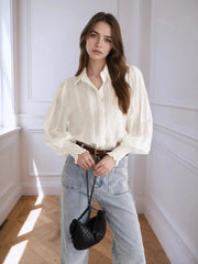 Collared Neck Lantern Sleeve Shirt