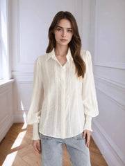 Collared Neck Lantern Sleeve Shirt
