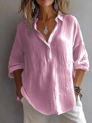 Collared Neck Long Sleeve Shirt Pink / S
