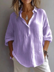 Collared Neck Long Sleeve Shirt Purple / S