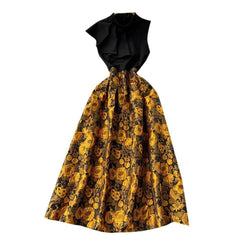 Collared Sleeveless Ruffled Embroidered Dress