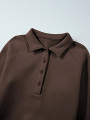 Collared Sweatshirt and High Waist Pants Active Set