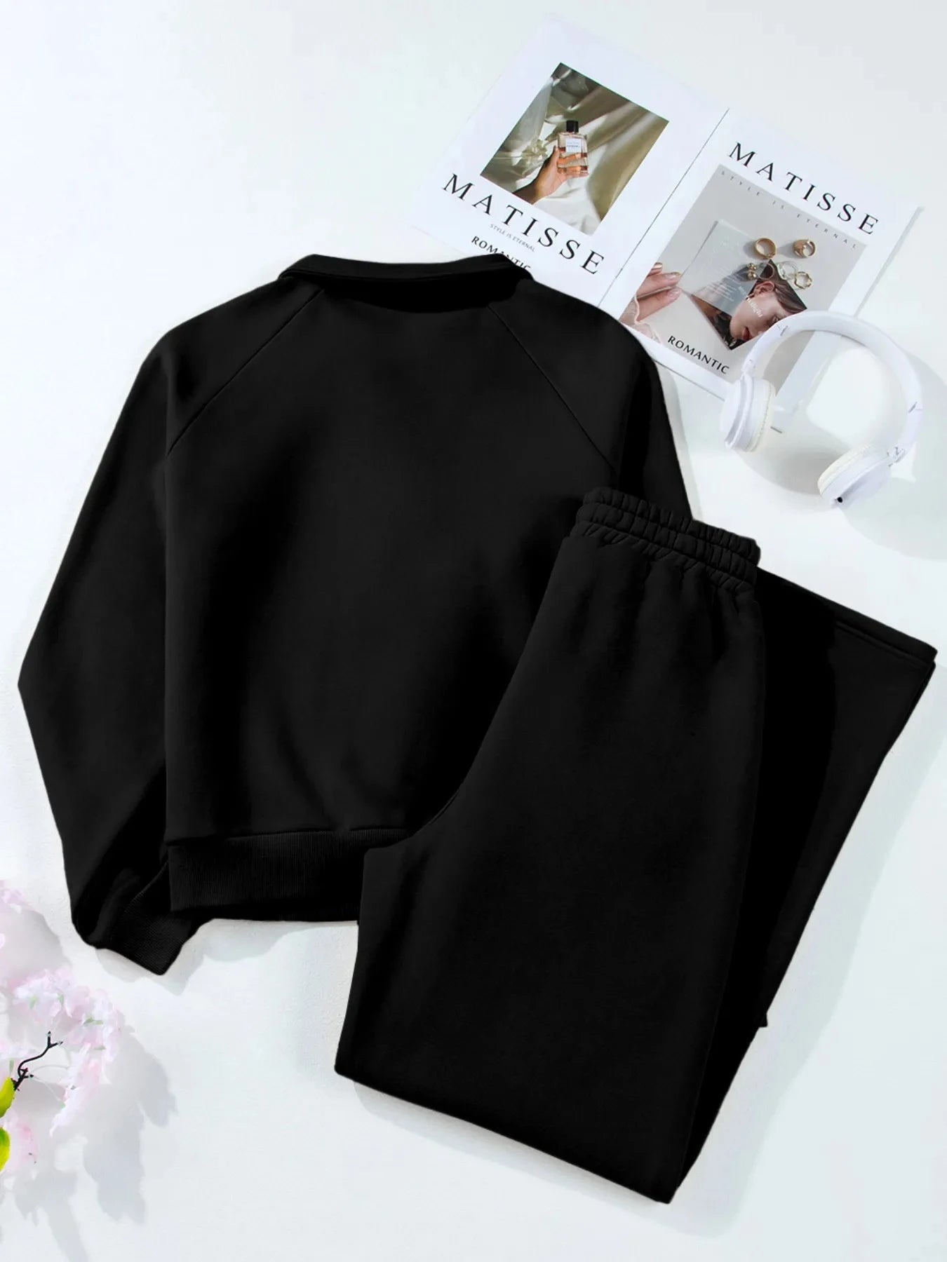 Collared Sweatshirt and High Waist Pants Active Set