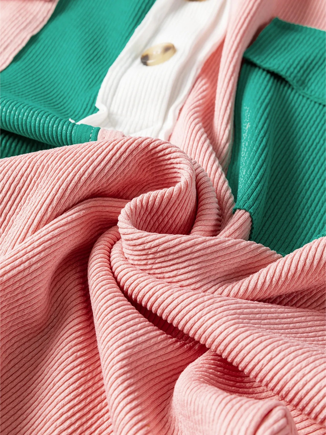 Color Block Button Front Collared Neck Sweatshirt