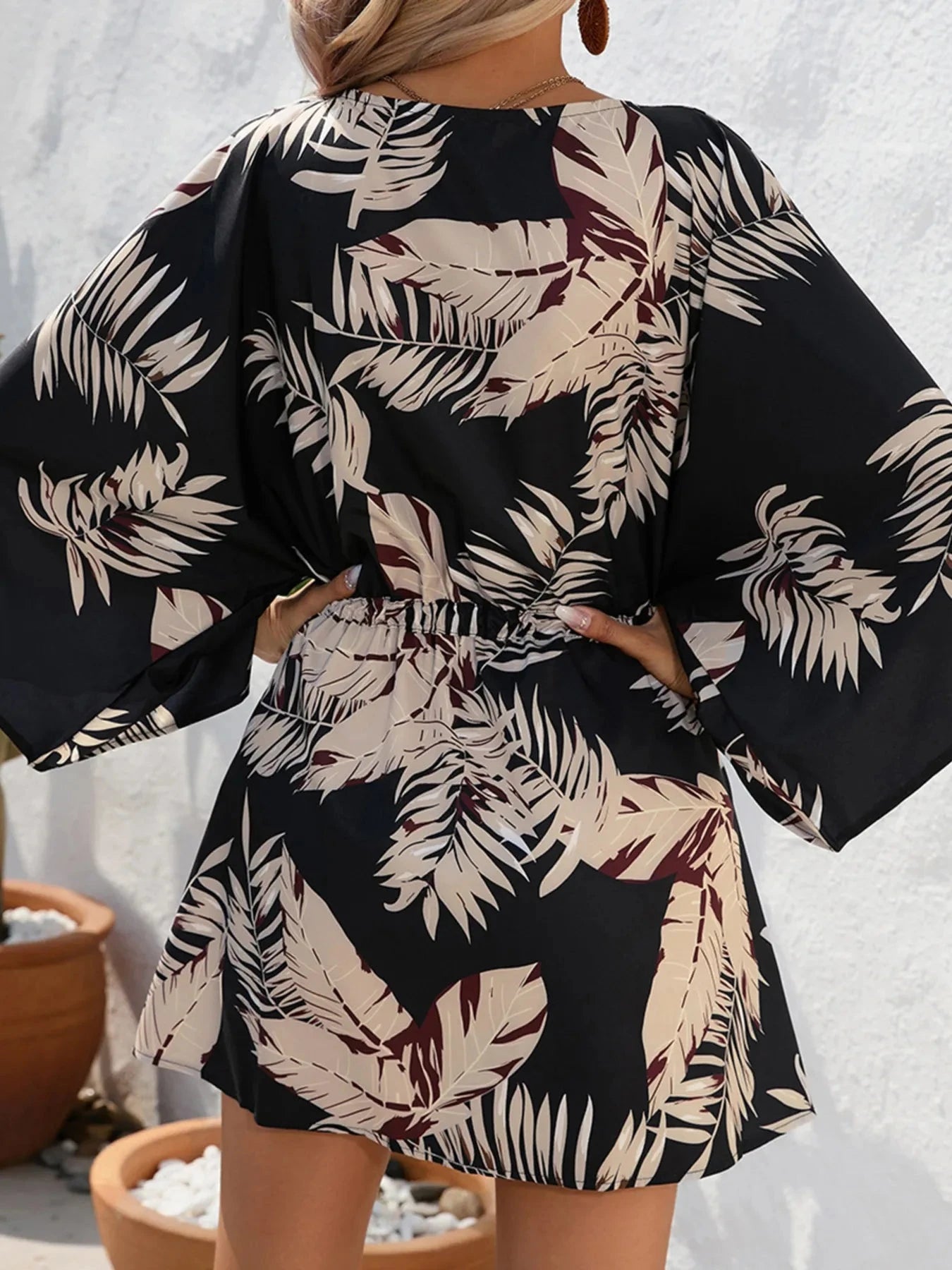 Color Block Drawstring Waist Button Up Dress