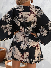 Color Block Drawstring Waist Button Up Dress