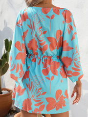 Color Block Drawstring Waist Button Up Dress