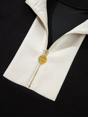 Color Block Half Zip Top and Shorts Two-Piece Set