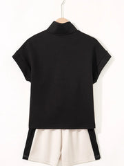 Color Block Half Zip Top and Shorts Two-Piece Set