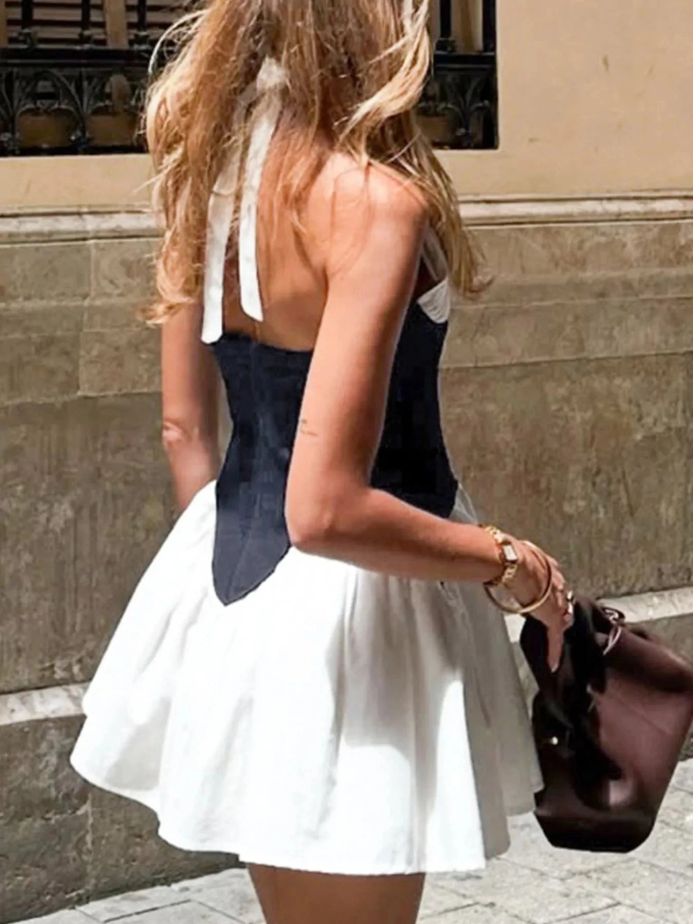 Color Block Halter Neck Dress