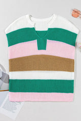 Color Block Notched Cap Sleeve Knit Top