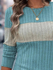 Color Block Round Neck Long Sleeve Sweater