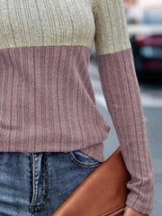 Color Block Round Neck Long Sleeve Sweater