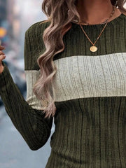 Color Block Round Neck Long Sleeve Sweater