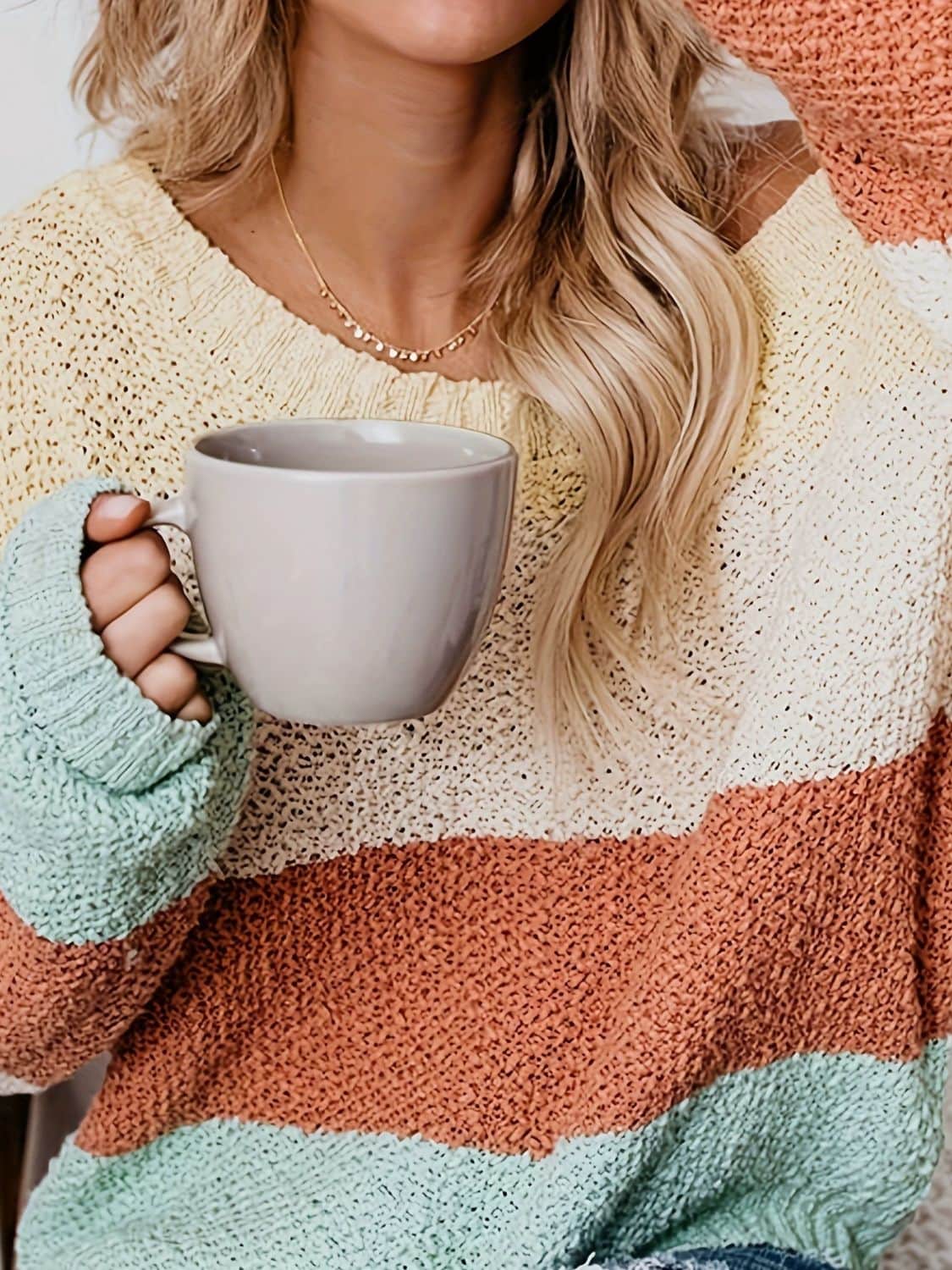 Color Block Round Neck Long Sleeve Sweater