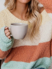 Color Block Round Neck Long Sleeve Sweater