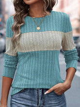 Color Block Round Neck Long Sleeve Sweater Blue / S