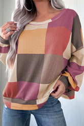 Color Block Round Neck Long Sleeve Top Multicolor / S