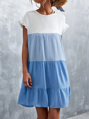 Color Block Round Neck Short Sleeve Dress