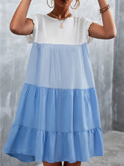 Color Block Round Neck Short Sleeve Dress