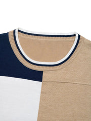 Color Block Round Neck Sweater with Ribbed Trim