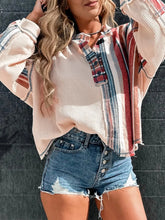 Color Block Striped Long Sleeve Top Beige / M