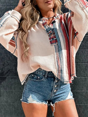 Color Block Striped Long Sleeve Top Beige / M