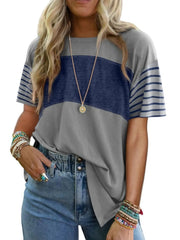 Color Block Striped Sleeve Casual T-Shirt